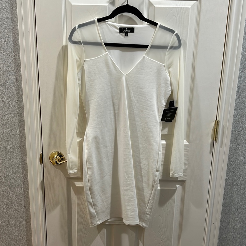 Parisian Nights White Mesh Long Sleeve Bodycon Dress